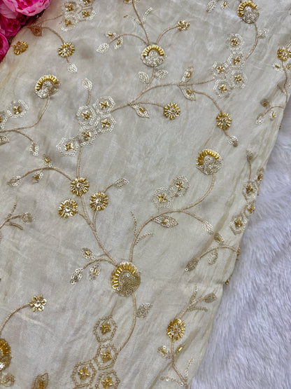 Pure Zari Tissue Handwork Embriodery 44 Inch width