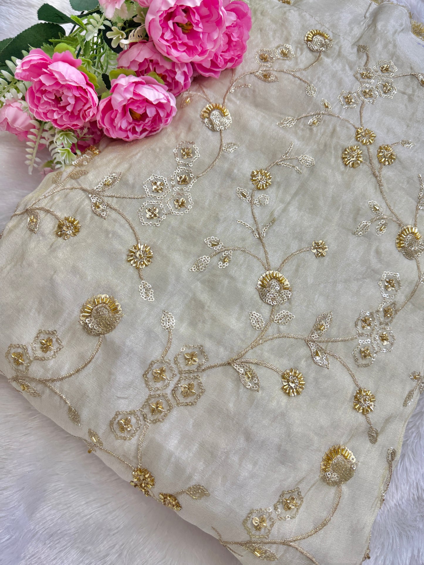 Pure Zari Tissue Handwork Embriodery 44 Inch width