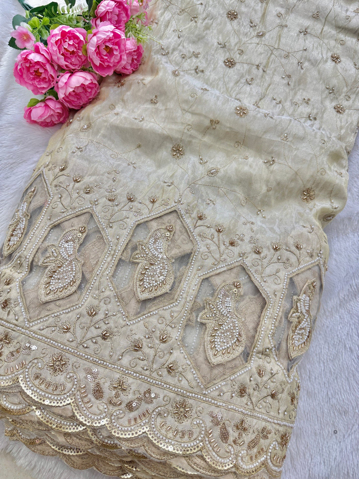 Pure Zari Tissue Handwork Embroidery 48 Inch wdith