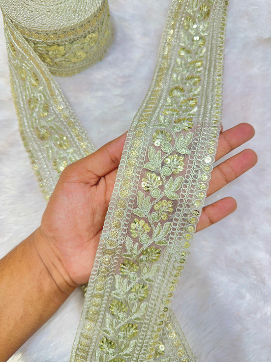 Premium velvet 3 inch gold Zari with sequins Embroidered border