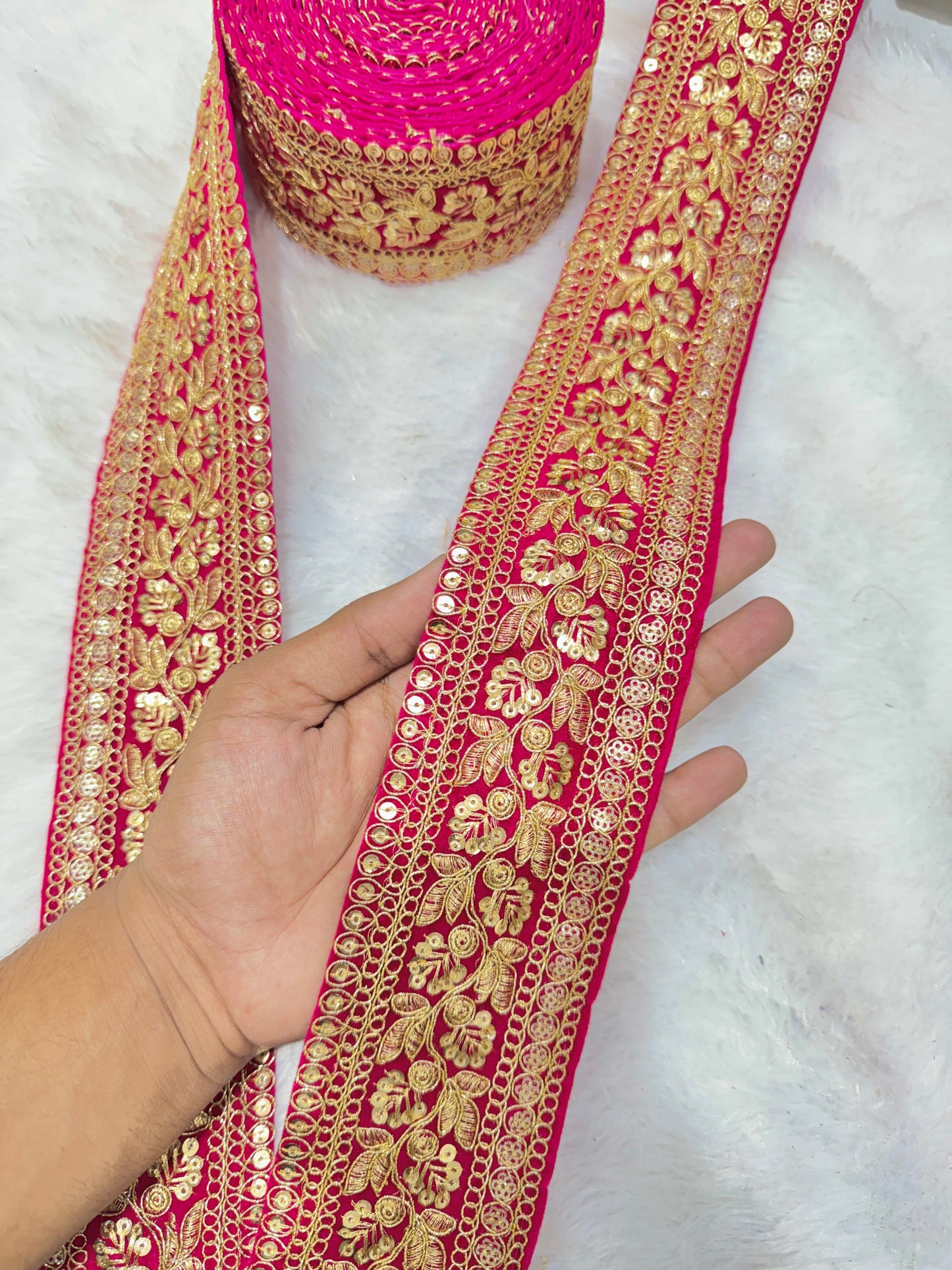 Premium velvet 3 inch gold Zari with sequins Embroidered border