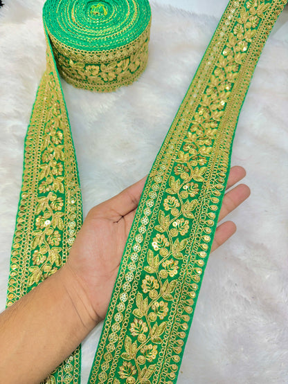 Premium velvet 3 inch gold Zari with sequins Embroidered border