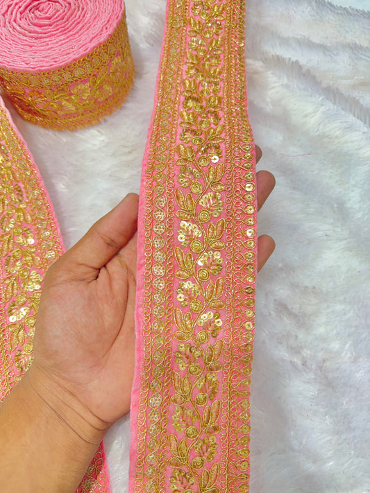 Premium velvet 3 inch gold Zari with sequins Embroidered border