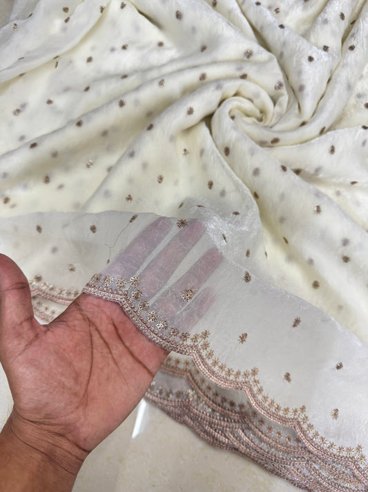 🥻👗Space silk fabrics with 2 side border 44-45 width HALF WHITE