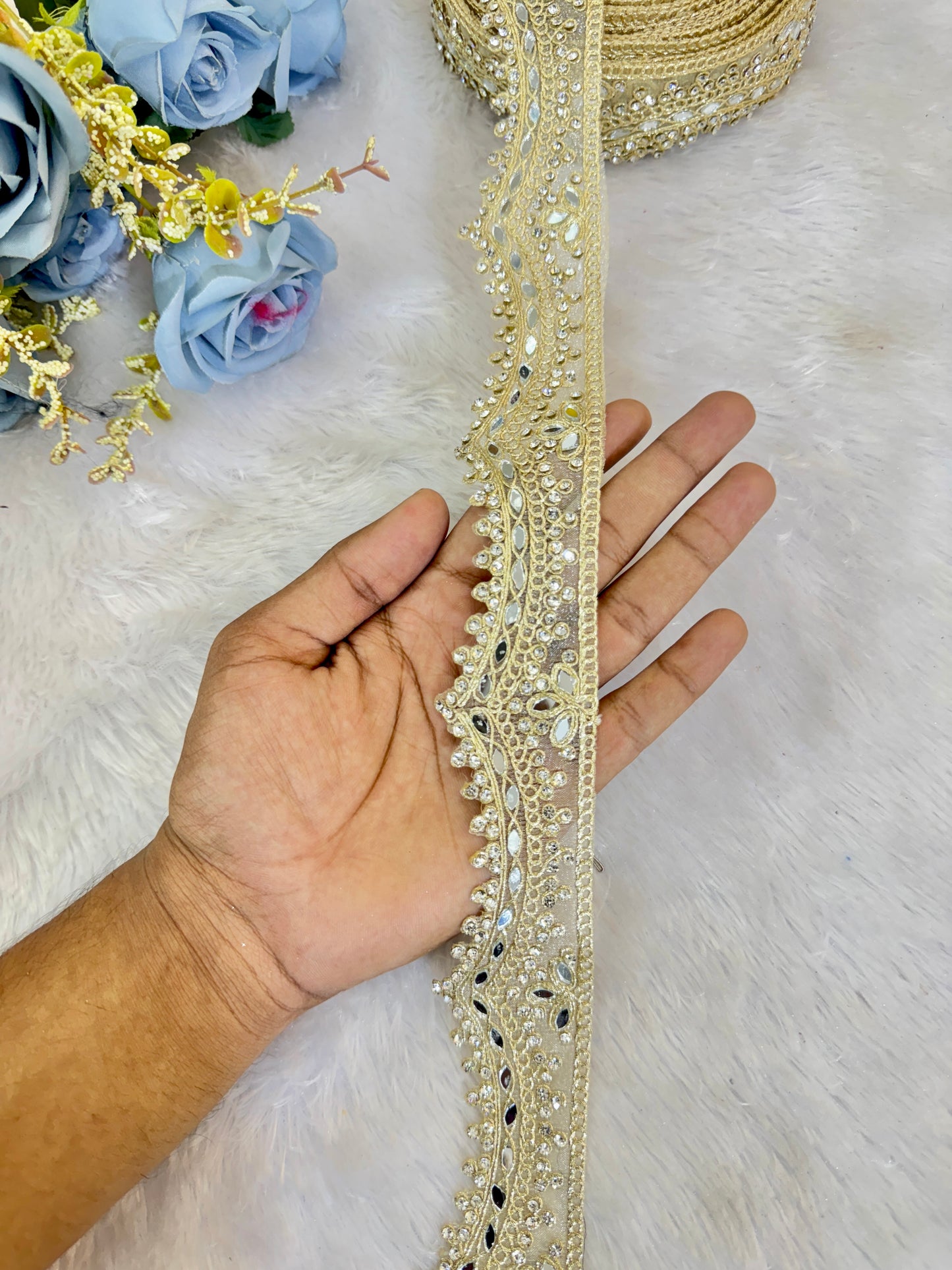 Golden Mirror Work Lace border premium quality (pack of 9 meter )