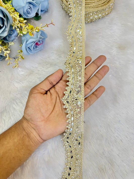 Golden Mirror Work Lace border premium quality (pack of 9 meter )