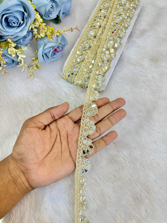 Golden Mirror Work Lace border premium quality (pack of 9 meter )