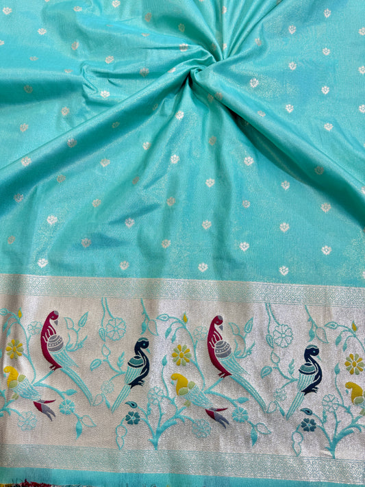 Paitanick Desing border with tissu fabric 44-45 width sky blue