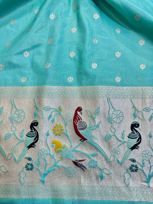 Paitanick Desing border with tissu fabric 44-45 width sky blue