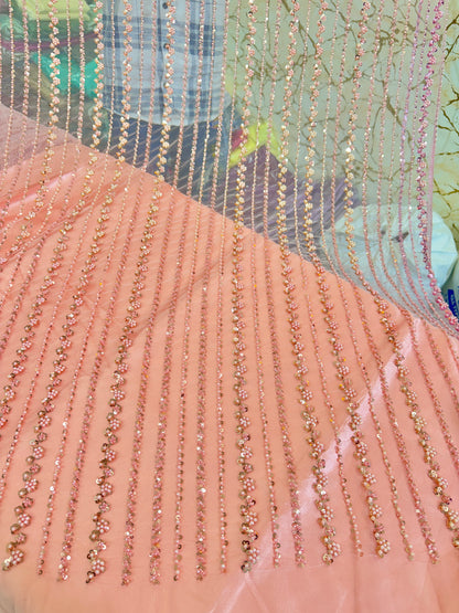 NET IMPORTED HANDWORK NET EMBROIDERY FABRIC 54 INCH WIDTH PEACH