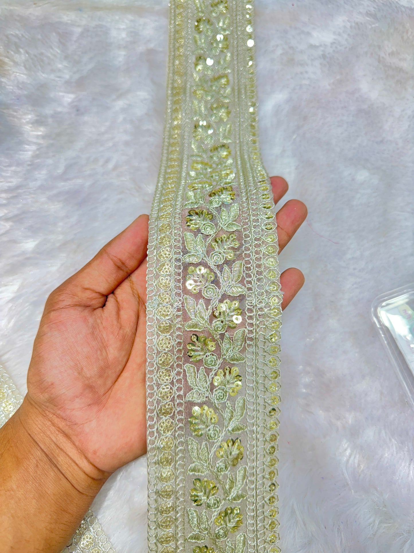 Premium velvet 3 inch gold Zari with sequins Embroidered border