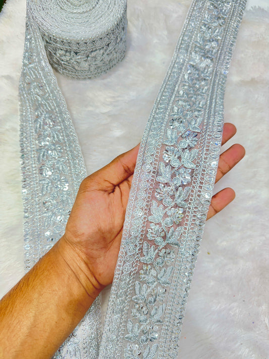 Premium velvet 3 inch gold Zari with sequins Embroidered border