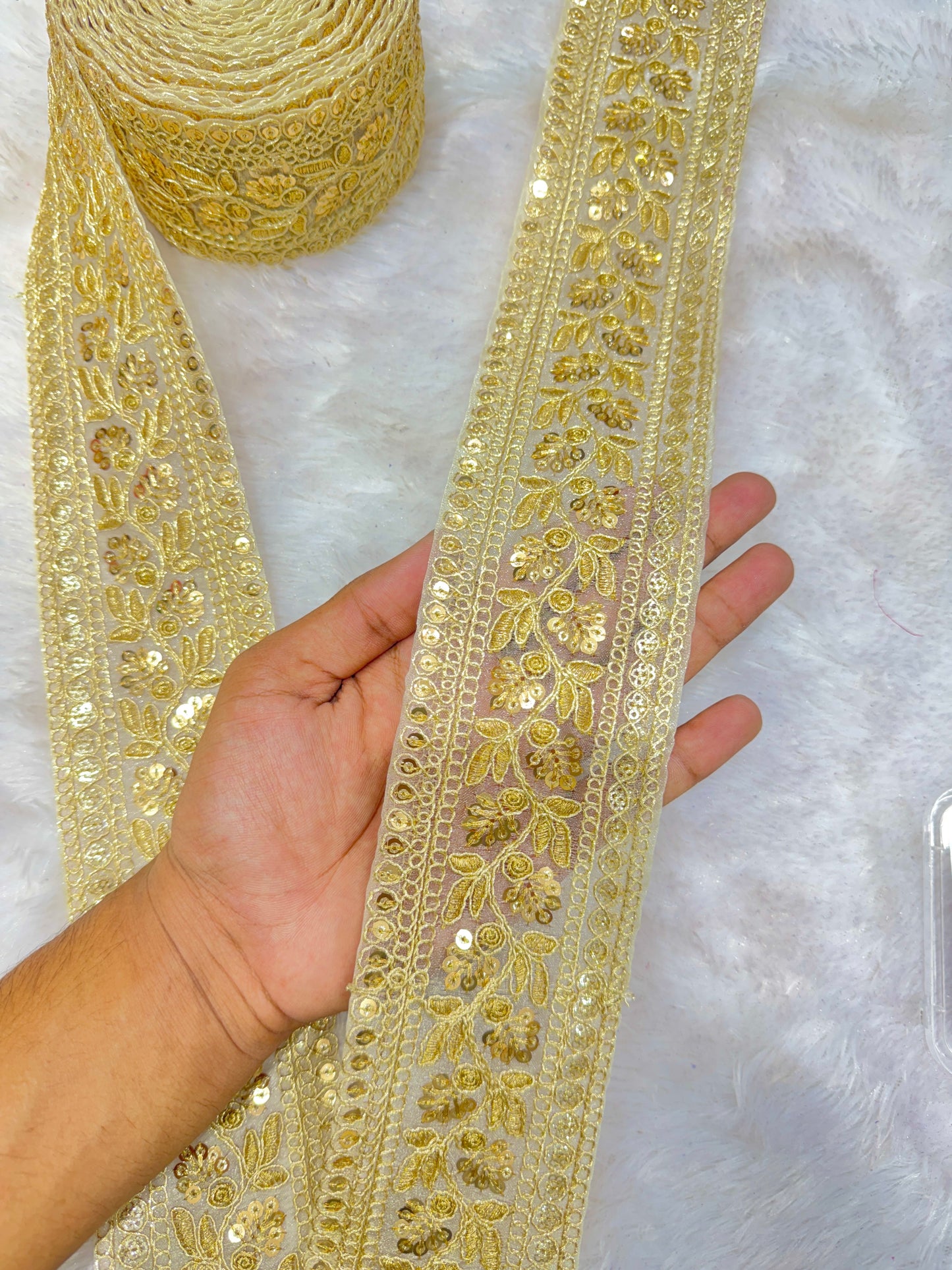 Premium velvet 3 inch gold Zari with sequins Embroidered border
