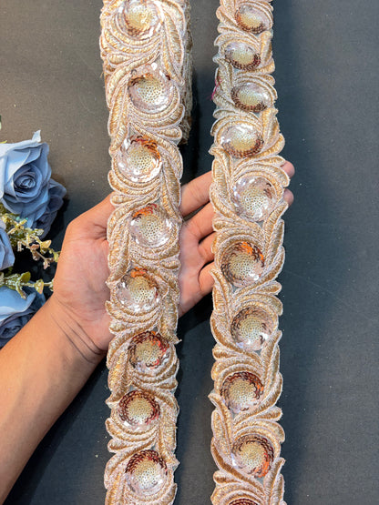 ✨💫Exclusive 3 inch gold Zari with sequins Embroidered  ( PACK OF 9 meter)rose gold colour