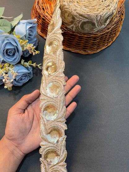 ✨💫Exclusive 3 inch gold Zari with sequins Embroidered  ( PACK OF 9 meter) llite gold colour