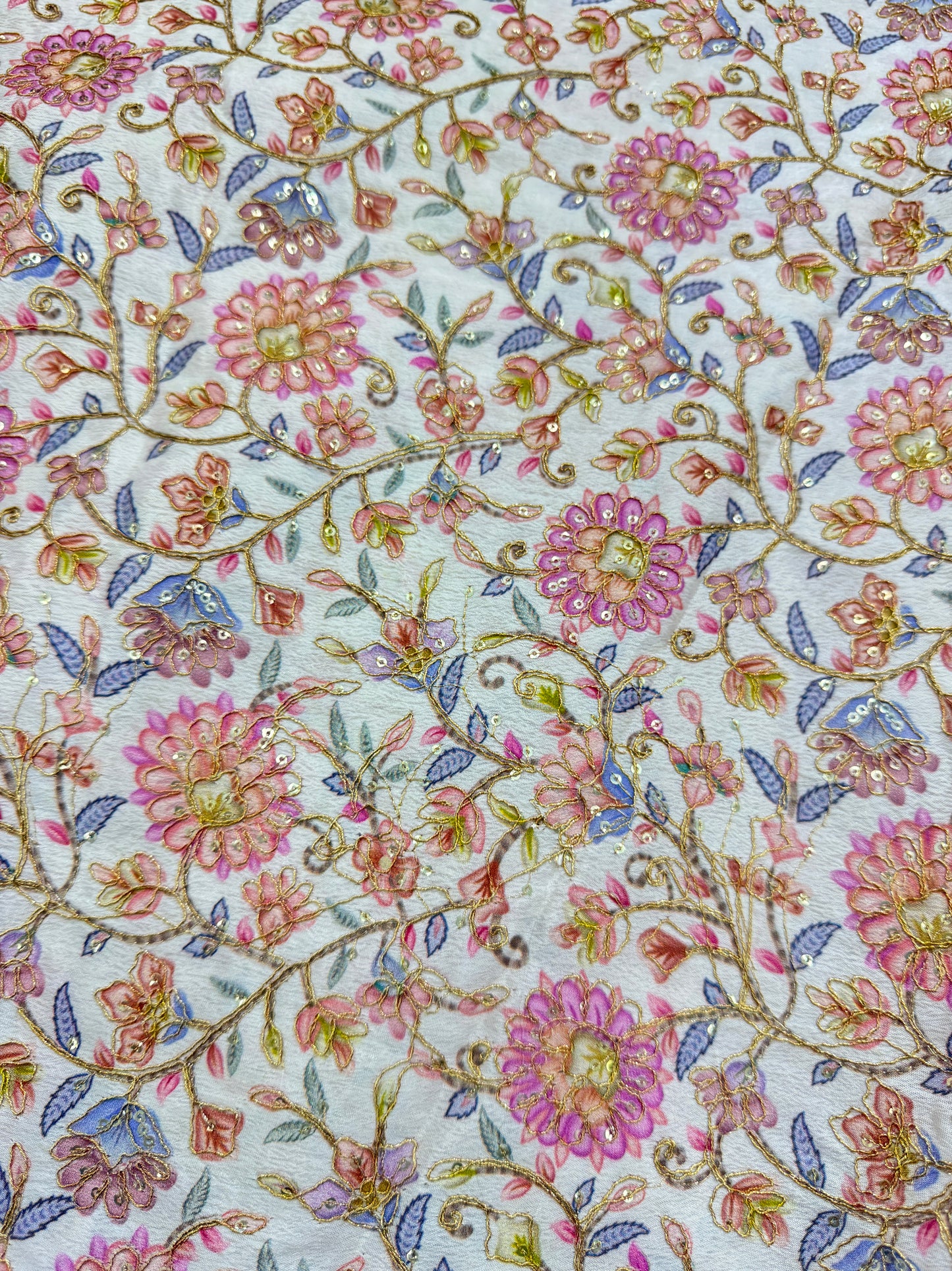Pure 🌸Chinon fabric 👗with embroidery 44inch width