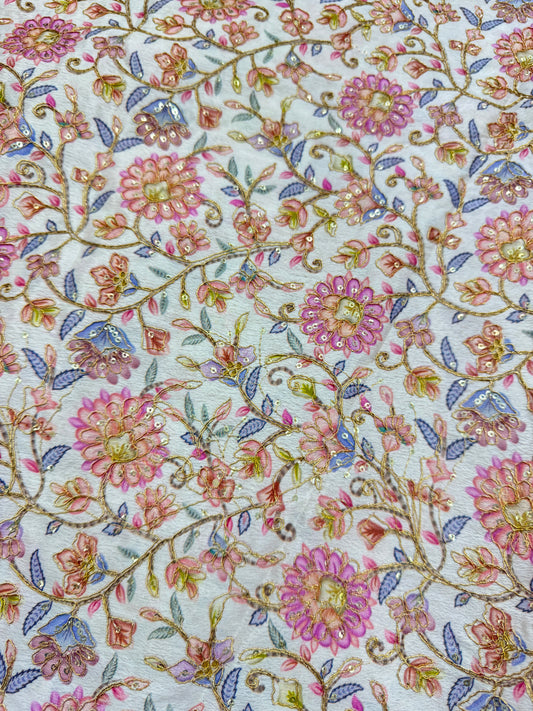 Pure 🌸Chinon fabric 👗with embroidery 44inch width