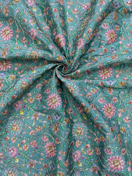 Pure 🌸Chinon fabric 👗with embroidery 44inch width