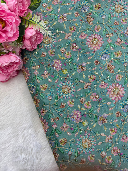 Pure 🌸Chinon fabric 👗with embroidery 44inch width