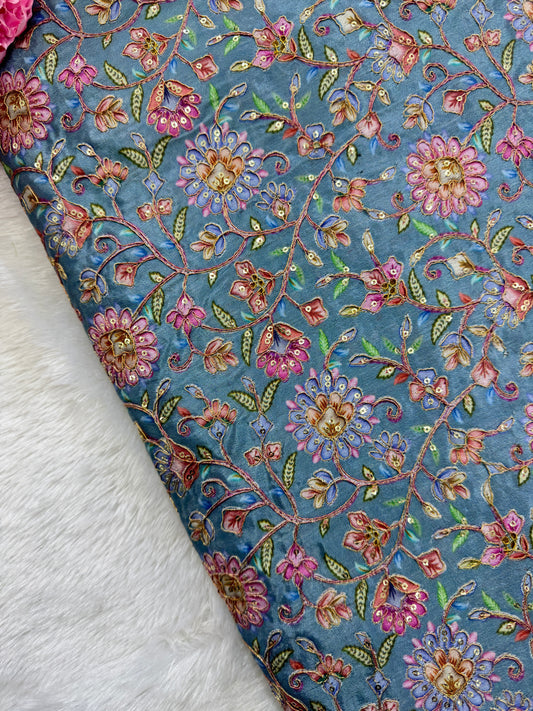 Pure 🌸Chinon fabric 👗with embroidery 44inch width