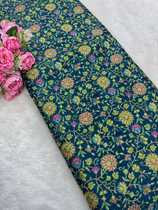 Pure 🌸Chinon fabric 👗with embroidery 44inch width