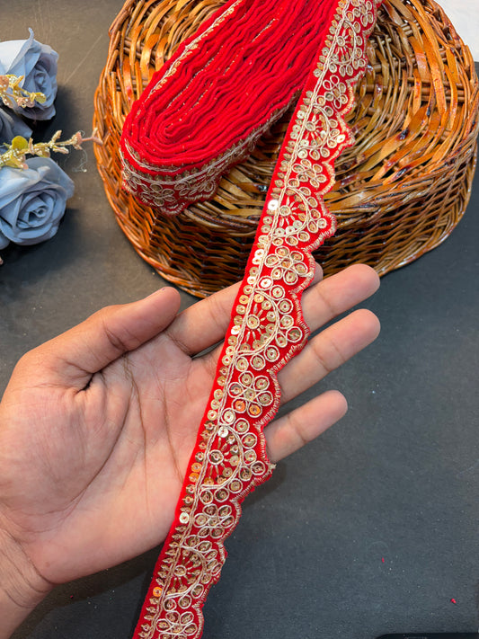 Velvet Lace Border with Golden Zari & Sequin Work | Designer Saree, Dupatta, Lehenga, Blouse Border Trim for Craft & Decoration( pack of 9 meter )