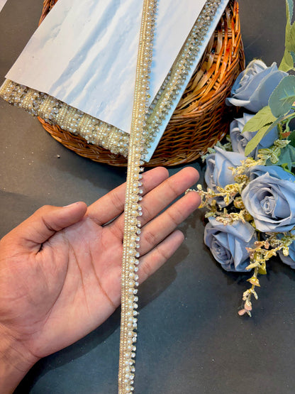 Golden stone lace  Zari Embroidery Lace Border for Saree, Dupatta & Lehenga – Designer Fancy Bridal Lace Trim Roll (1 Inch Width) (pack of 9 meter )