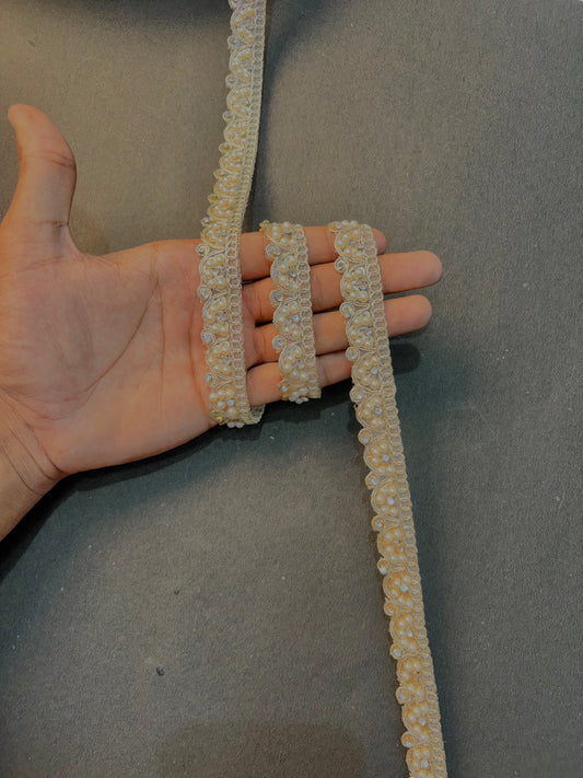 White Pearl & Stone  Lace Border | Designer Saree, Dupatta, Lehenga, Blouse Trim Elegant Wedding & Craft Decoration Lace (pack of 9 meter)