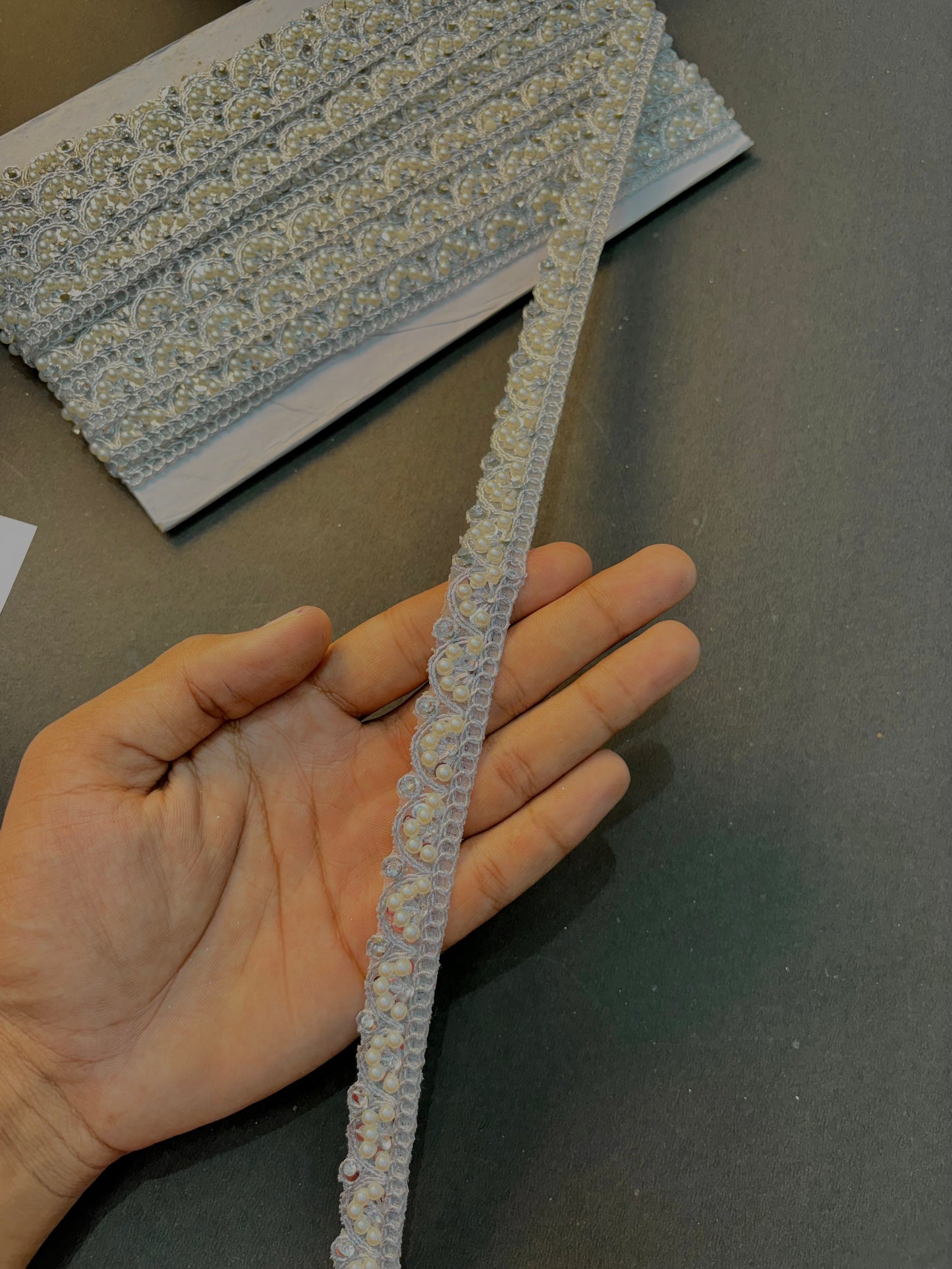 White Pearl & Stone  Lace Border | Designer Saree, Dupatta, Lehenga, Blouse Trim Elegant Wedding & Craft Decoration Lace (pack of 9 meter)