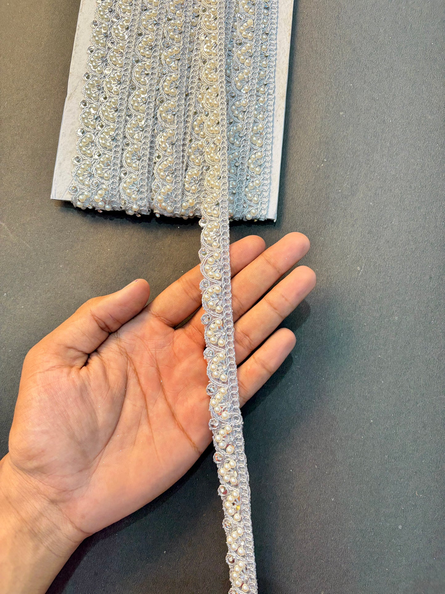 White Pearl & Stone  Lace Border | Designer Saree, Dupatta, Lehenga, Blouse Trim Elegant Wedding & Craft Decoration Lace (pack of 9 meter)