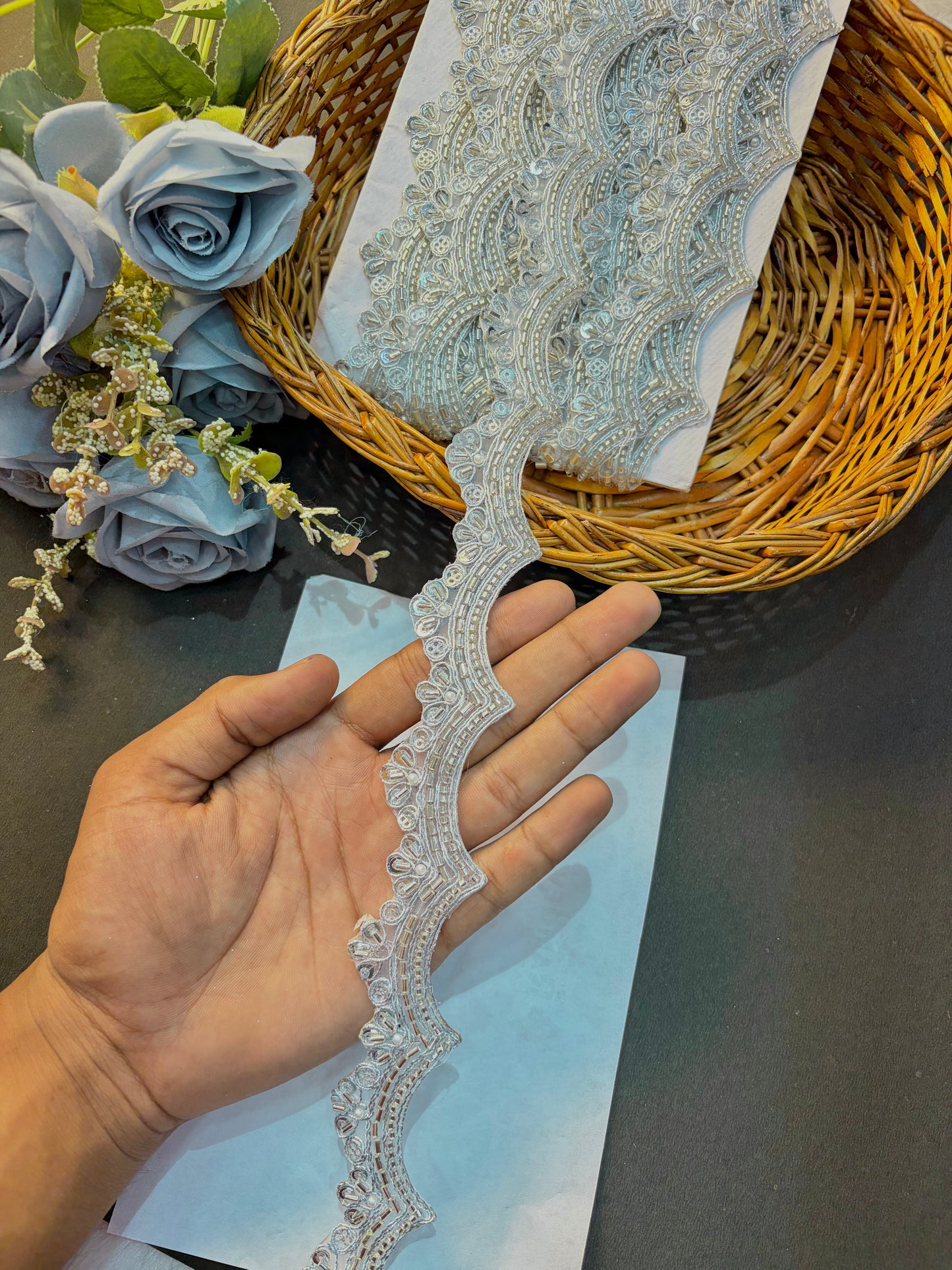 Luxury Golden maggam lace border  & Sequin Lace Trim for Saree & Lehanga (pack of 9 meter)