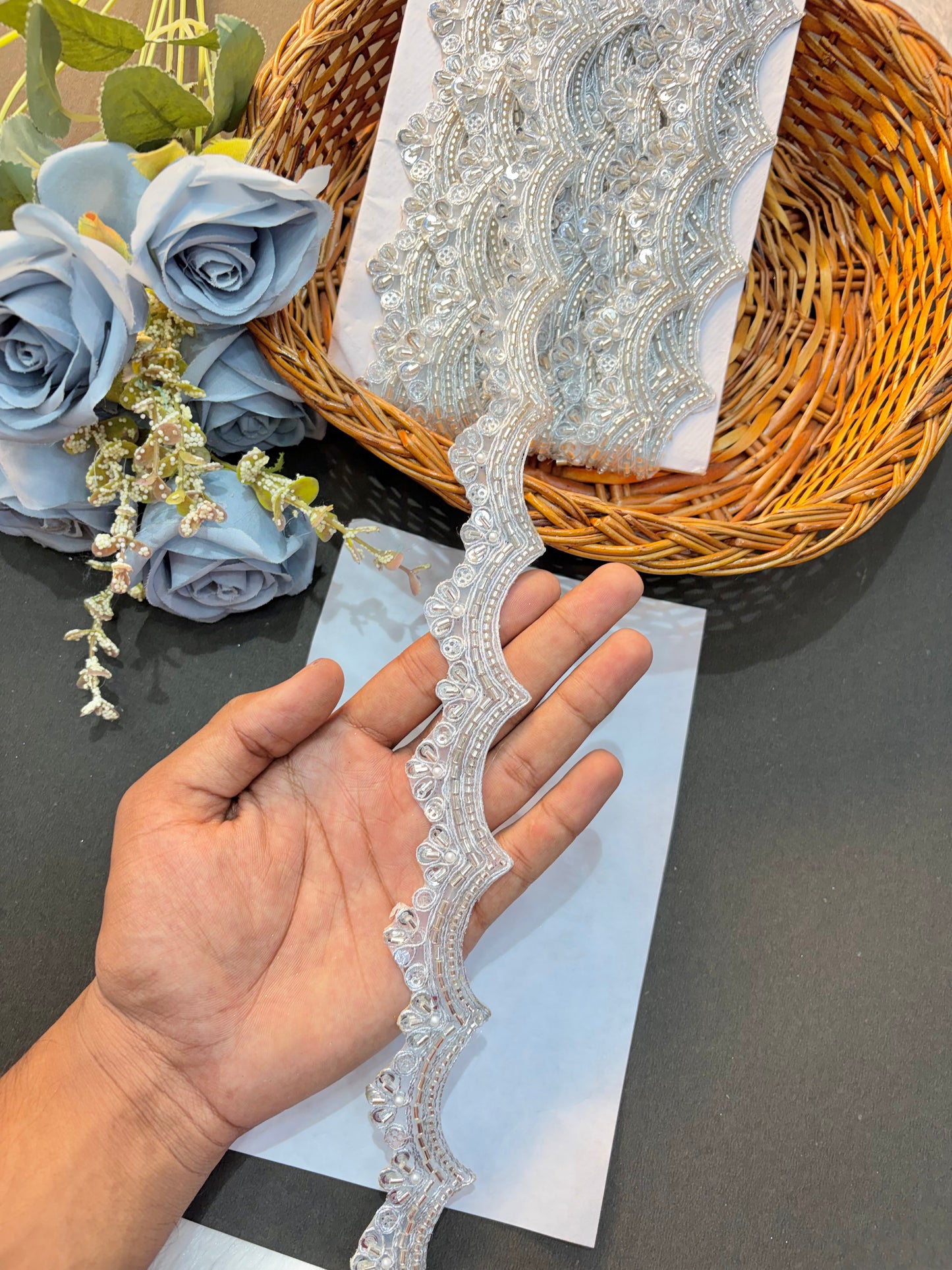 Luxury Golden maggam lace border  & Sequin Lace Trim for Saree & Lehanga (pack of 9 meter)