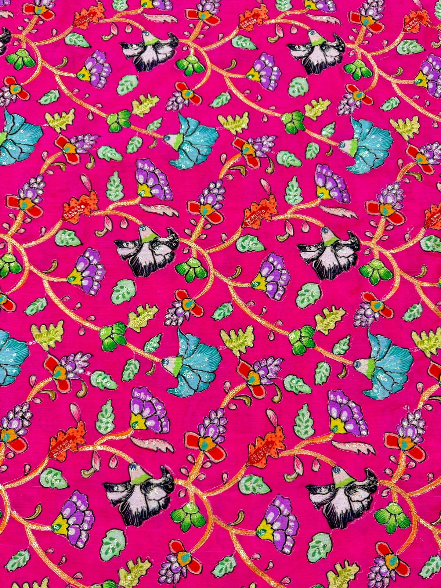 Multicolor all over position, Printed chenonFabric for Dressmaking | Designer Floral Print Fabric for Kurti, Saree, Blouse & Craft width 44inch width