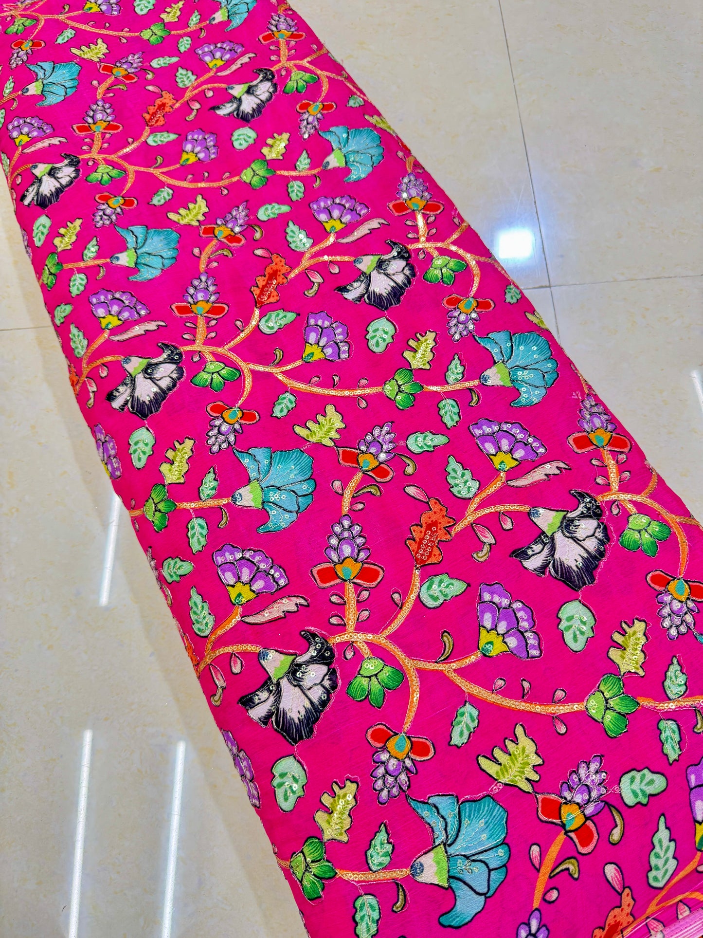 Multicolor all over position, Printed chenonFabric for Dressmaking | Designer Floral Print Fabric for Kurti, Saree, Blouse & Craft width 44inch width