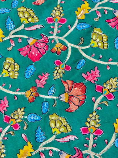 Multicolor all over position, Printed chenonFabric for Dressmaking | Designer Floral Print Fabric for Kurti, Saree, Blouse & Craft width 44inch width
