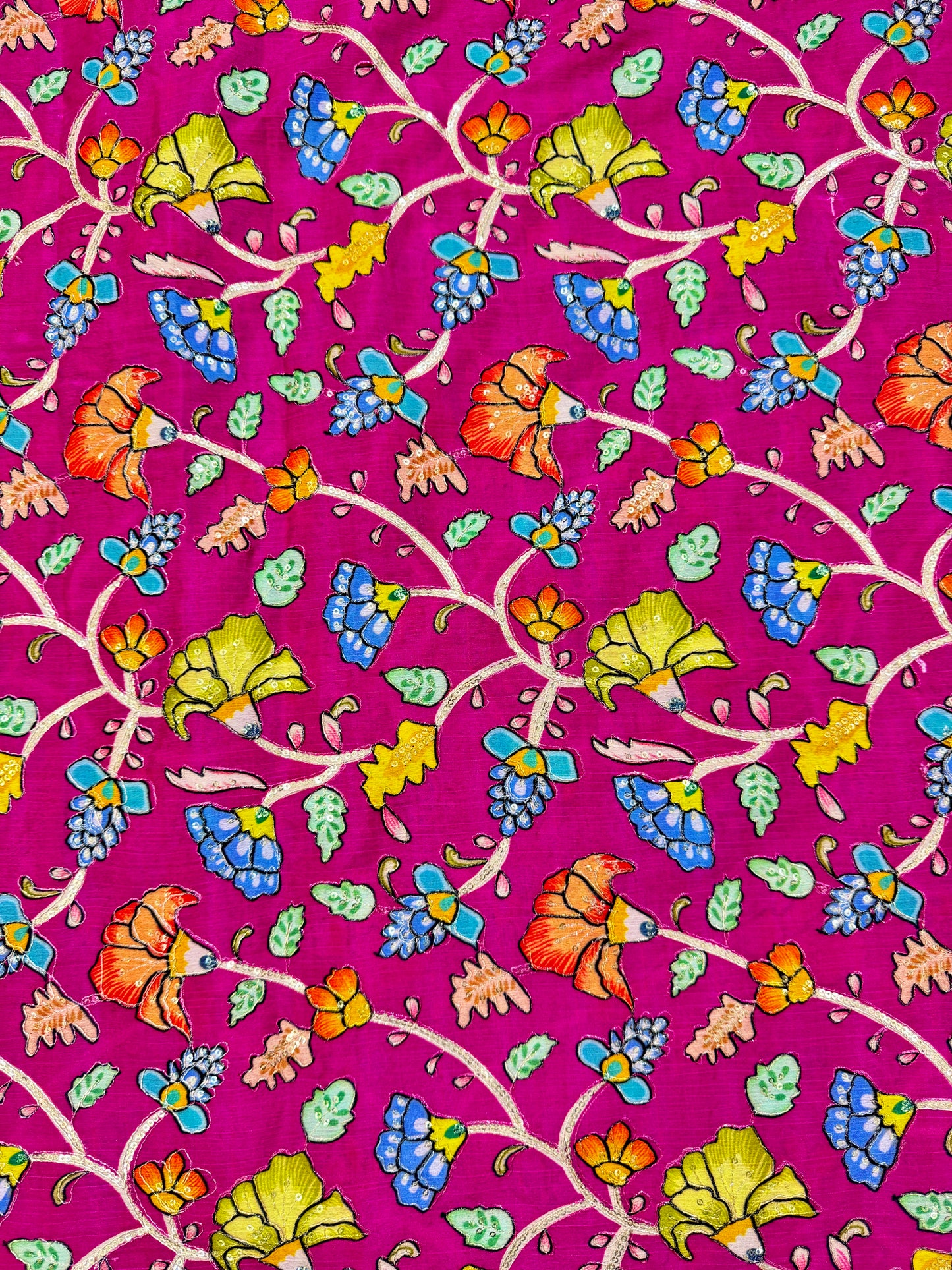 Multicolor all over position, Printed chenonFabric for Dressmaking | Designer Floral Print Fabric for Kurti, Saree, Blouse & Craft width 44inch width