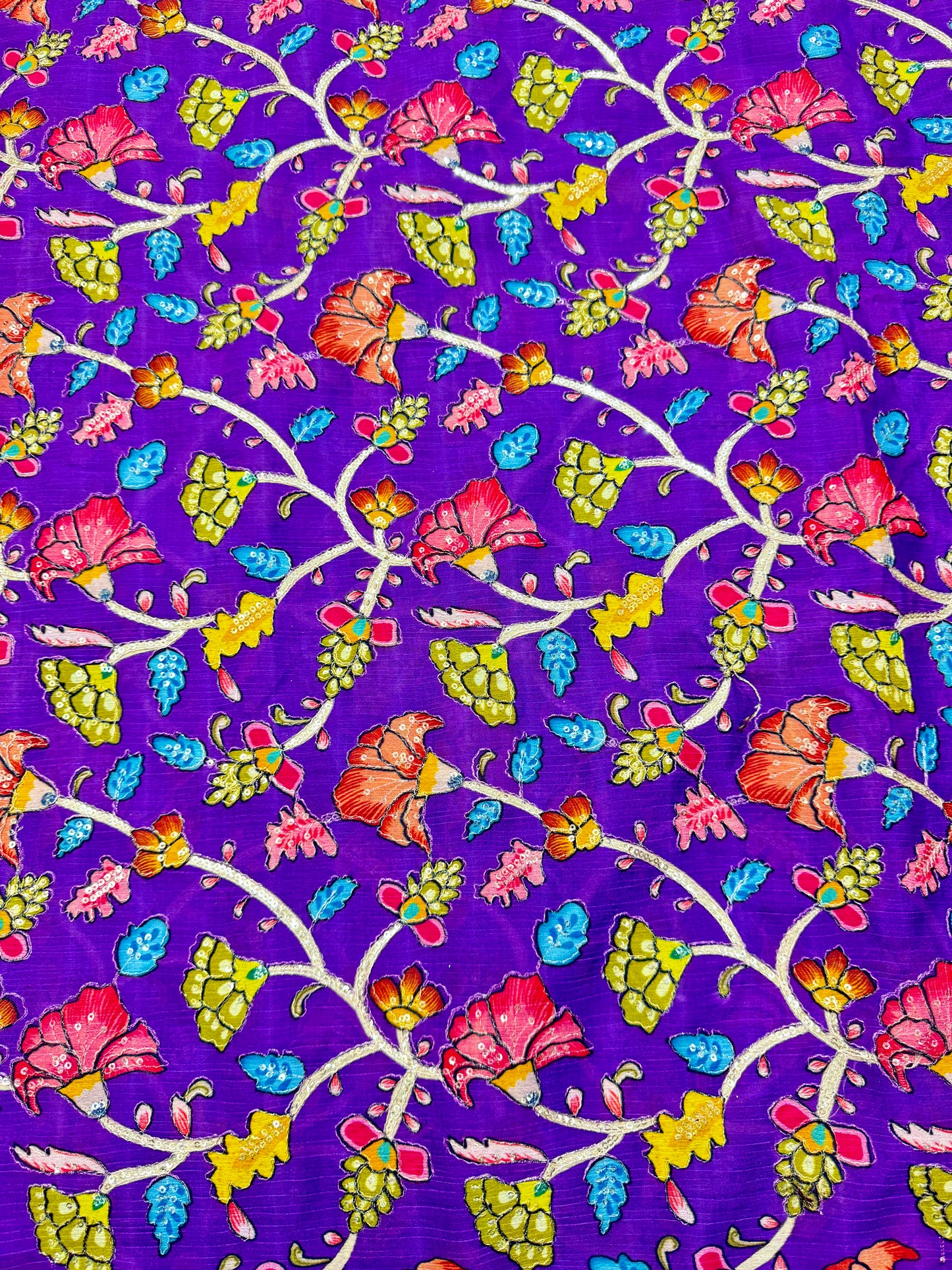 Multicolor all over position, Printed chenonFabric for Dressmaking | Designer Floral Print Fabric for Kurti, Saree, Blouse & Craft width 44inch width