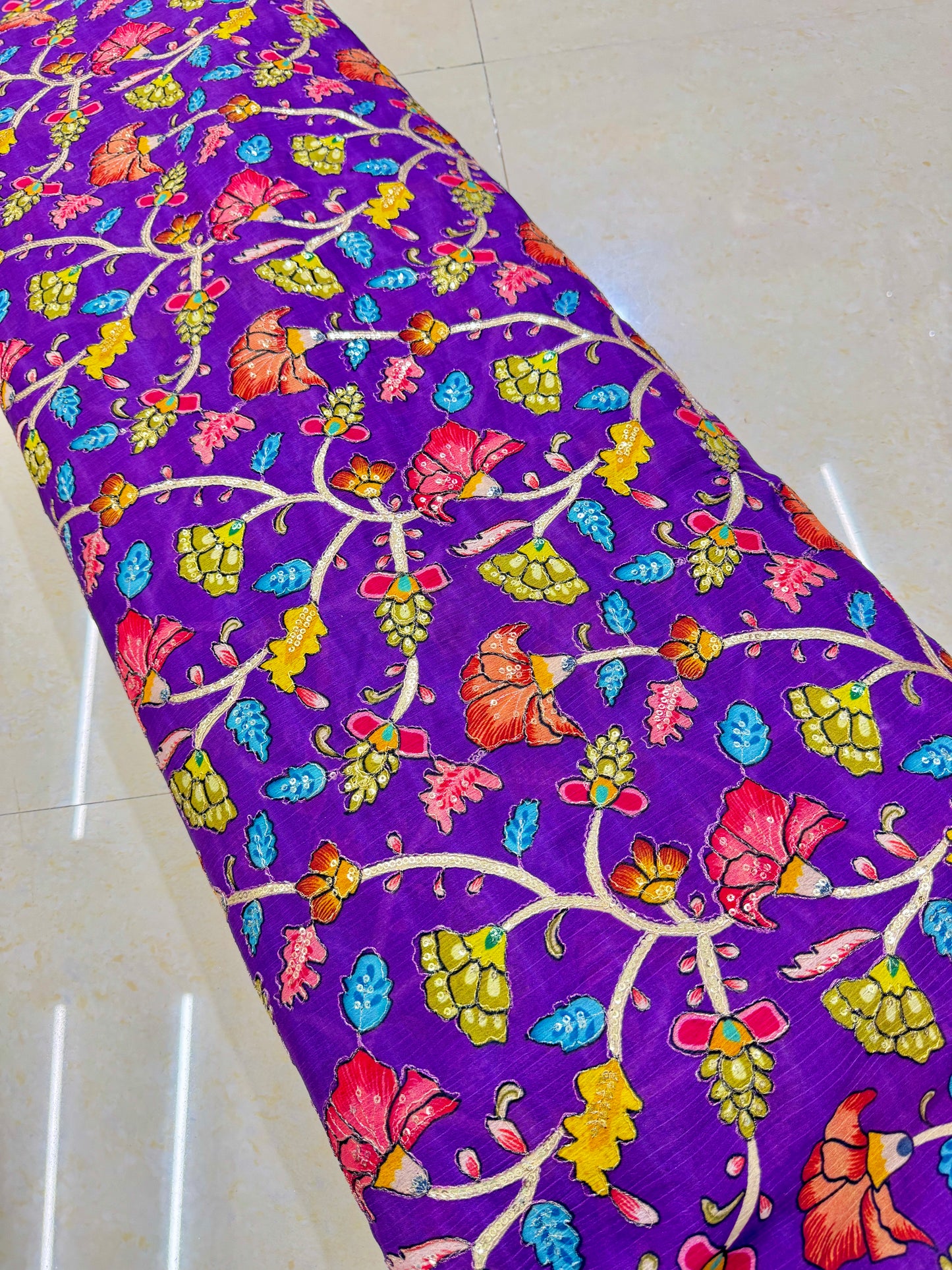 Multicolor all over position, Printed chenonFabric for Dressmaking | Designer Floral Print Fabric for Kurti, Saree, Blouse & Craft width 44inch width