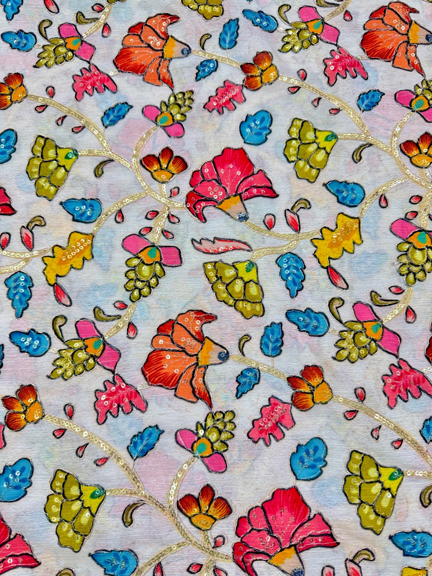 Multicolor all over position, Printed chenonFabric for Dressmaking | Designer Floral Print Fabric for Kurti, Saree, Blouse & Craft width 44inch width