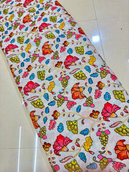 Multicolor all over position, Printed chenonFabric for Dressmaking | Designer Floral Print Fabric for Kurti, Saree, Blouse & Craft width 44inch width