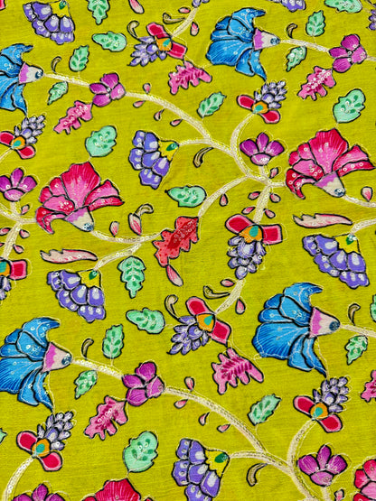 Multicolor all over position, Printed chenonFabric for Dressmaking | Designer Floral Print Fabric for Kurti, Saree, Blouse & Craft width 44inch width