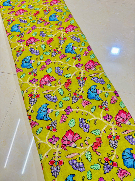 Multicolor all over position, Printed chenonFabric for Dressmaking | Designer Floral Print Fabric for Kurti, Saree, Blouse & Craft width 44inch width