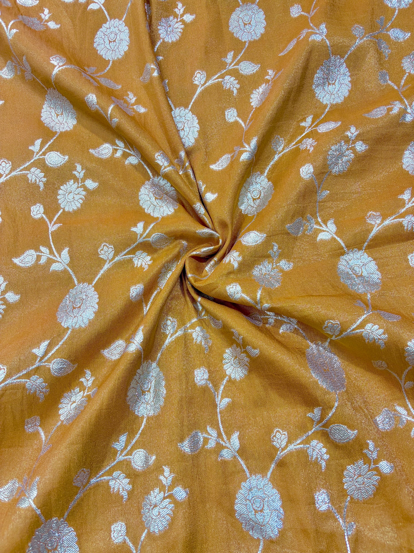 Paitanick Banarasi Jacquard Silk Fabric with Peacock Embroidery Border | Floral Zari Design Fabric 44-45 inch width