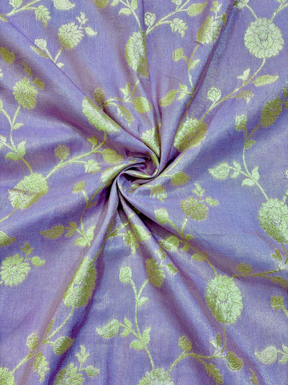 Paitanick Banarasi Jacquard Silk Fabric with Peacock Embroidery Border | Floral Zari Design Fabric 44-45 inch width