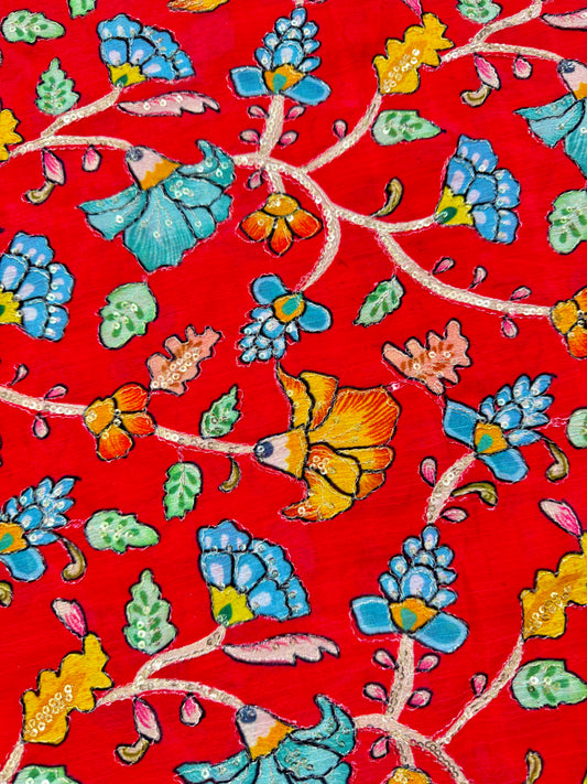Multicolor all over position, Printed chenonFabric for Dressmaking | Designer Floral Print Fabric for Kurti, Saree, Blouse & Craft width 44inch width