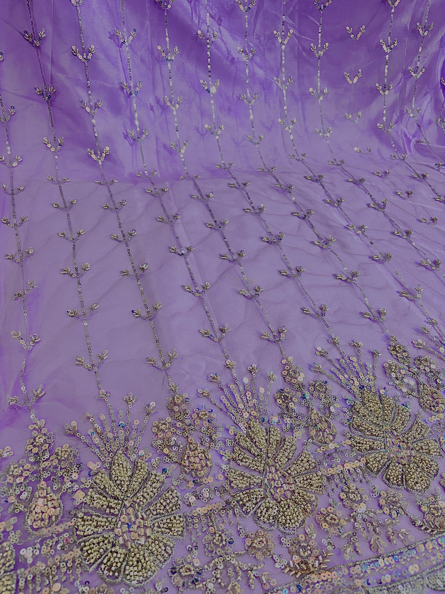 Heavy Sequin handwork net Embroidered Net Fabric for, Saree, Gown & Lehenga Design – Pink Base Designer Embroidery Fabric 50 width panna