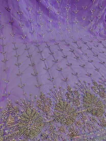 Heavy Sequin handwork net Embroidered Net Fabric for, Saree, Gown & Lehenga Design – Pink Base Designer Embroidery Fabric 50 width panna