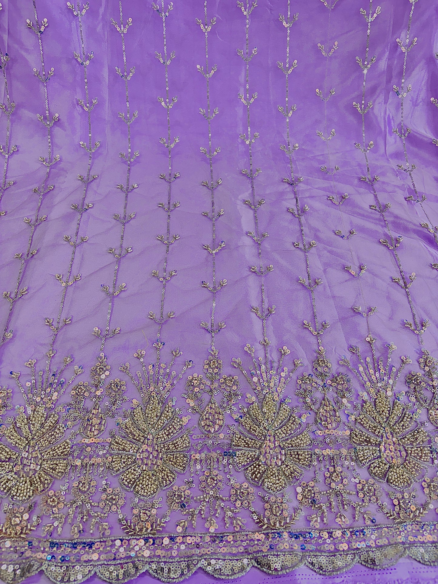 Heavy Sequin handwork net Embroidered Net Fabric for, Saree, Gown & Lehenga Design – Pink Base Designer Embroidery Fabric 50 width panna