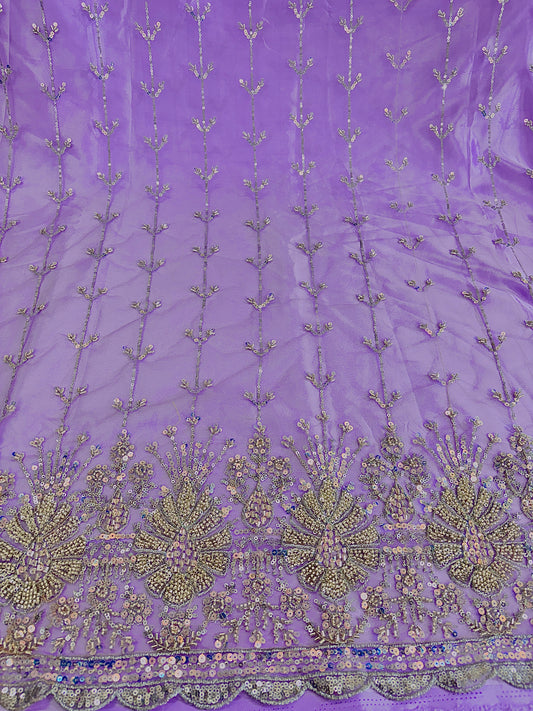 Heavy Sequin handwork net Embroidered Net Fabric for, Saree, Gown & Lehenga Design – Pink Base Designer Embroidery Fabric 50 width panna