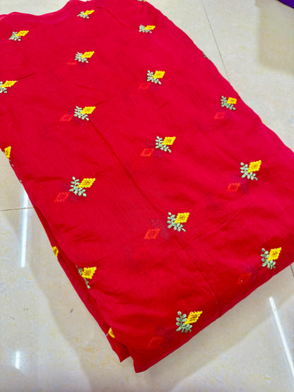 Mall chandari Embroidered Fabric with Yellow Floral Design | Soft Cotton Material for Saree, Blouse, Dress & Kurti Making | Fancy Fabric for Women’s Wear 44 width